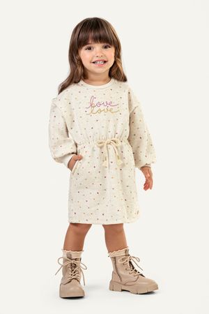 Vestido Infantil Menina Corações Colorittá Bege