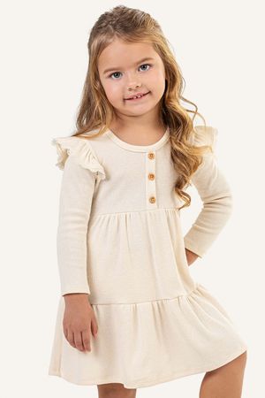Vestido Infantil Menina Canelado Com Babados Colorittá Bege