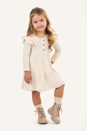 Vestido Infantil Menina Canelado Com Babados Colorittá Bege