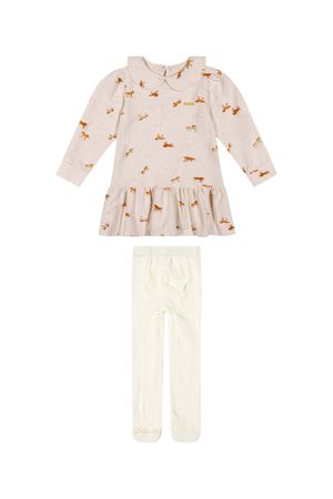 Vestido Infantil Menina Com Meia-Calça Colorittá Bege