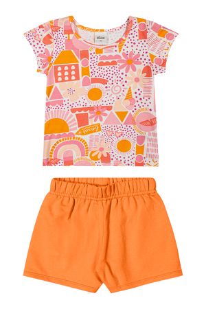 Conjunto Infantil Menina Curto Blusa e Short Elian Bege