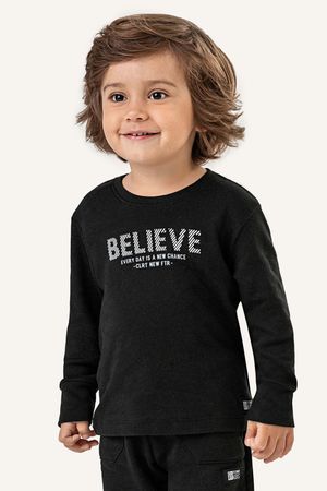 Camiseta Infantil Menino Manga Longa Suedine Colorittá Preto