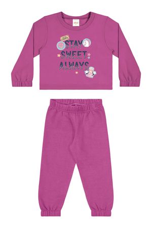 Conjunto Longo Infantil Menina Moletom Estampado Elian Rosa
