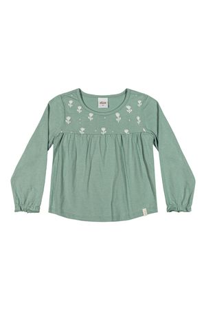 Blusa Infantil Menina Manga Longa Flores Elian Verde