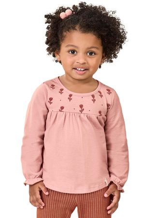Blusa Infantil Menina Manga Longa Flores Elian Rosa
