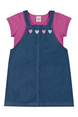 Conjunto Infantil Menina Vestido Com Corações Elian Rosa