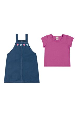 Conjunto Infantil Menina Vestido Com Corações Elian Rosa