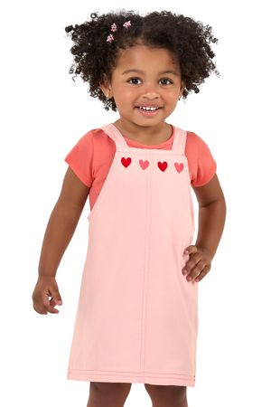 Conjunto Infantil Menina Vestido Com Corações Elian Rosa