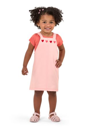Conjunto Infantil Menina Vestido Com Corações Elian Rosa