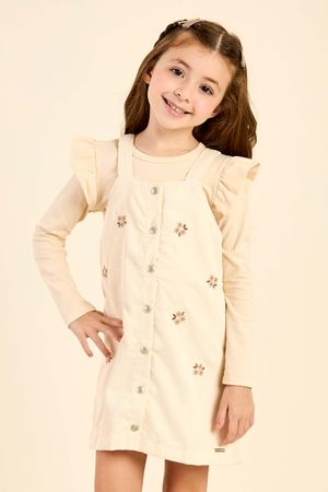 Conjunto Infantil Menina Blusa e Vestido Veludo Colorittá Bege