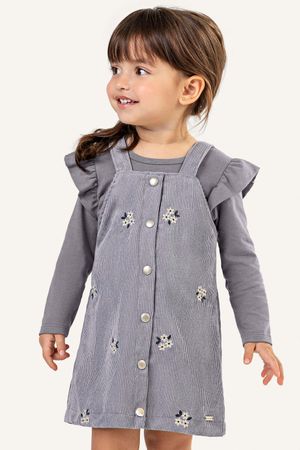 Conjunto Infantil Menina Blusa e Vestido Veludo Colorittá Cinza