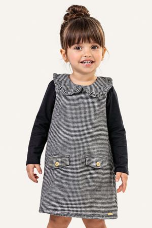 Conjunto Infantil Menina Com Vestido Pied de Poule Colorittá Preto