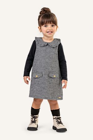 Conjunto Infantil Menina Com Vestido Pied de Poule Colorittá Preto
