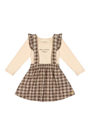 Conjunto Bebê Menina Body e Salopete Xadrez Colorittá Bege