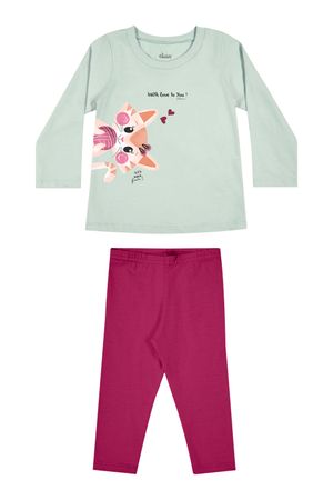 Conjunto Infantil Menina Blusa Estampada e Legging Elian Verde