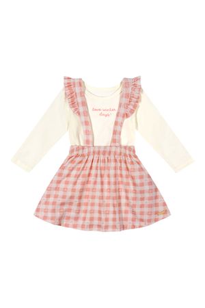 Conjunto Bebê Menina Body e Salopete Xadrez Colorittá Bege