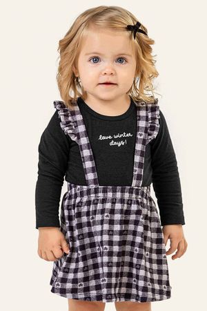 Conjunto Bebê Menina Body e Salopete Xadrez Colorittá Preto