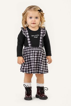 Conjunto Bebê Menina Body e Salopete Xadrez Colorittá Preto