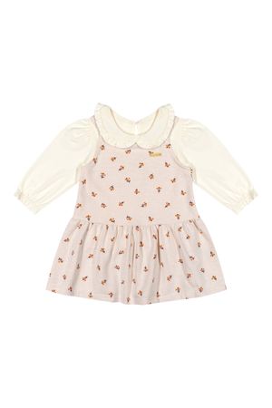 Conjunto Bebê Menina Vestido Floral e Blusa Colorittá Bege