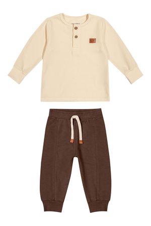 Conjunto Bebê Menino Camiseta Com Botões Colorittá Bege