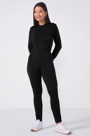Blusa Feminina Básica Malha Térmica Marialícia Preto