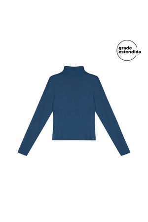 Blusa Feminina Gola Alta Básica Marialícia Azul