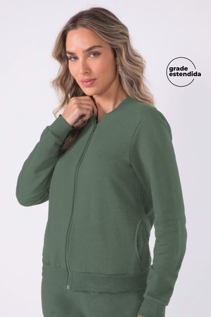 Jaqueta Feminina Básica Com Zíper Marialícia Verde