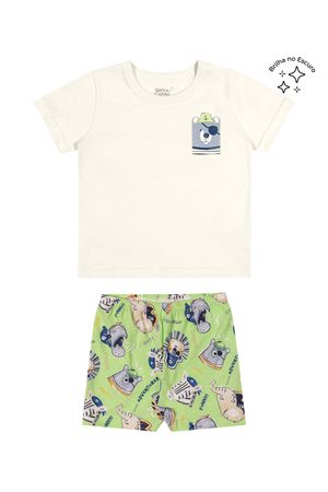 Pijama Infantil Menino Brilha No Escuro Animais Piratas Elian Bege