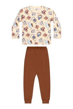 Pijama Infantil Menino Longo Animais Piratas Brilha no Escuro Elian Amarelo