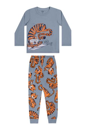 Pijama Infantil Menino Longo Tigre Brilha no Escuro Elian Azul
