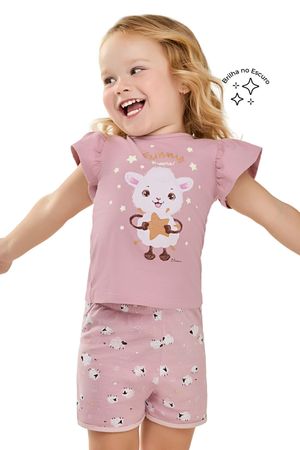 Pijama Infantil Menina Ovelhinha Brilha no Escuro Elian Rosa