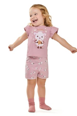 Pijama Infantil Menina Ovelhinha Brilha no Escuro Elian Rosa