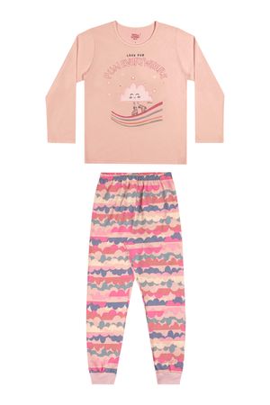 Pijama Infantil Menina Longo Nuvens Brilha no Escuro Elian Rosa