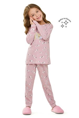 Pijama Infantil Menina Longo Ovelhinhas Brilha no Escuro Elian Rosa