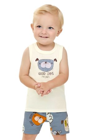 Conjunto Bebê Menino Regata e Bermuda Cachorrinhos Elian Bege