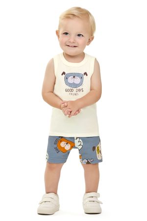 Conjunto Bebê Menino Regata e Bermuda Cachorrinhos Elian Bege