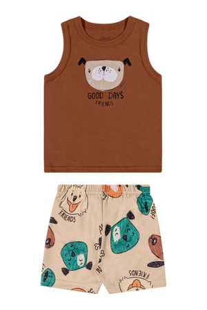 Conjunto Bebê Menino Regata e Bermuda Cachorrinhos Elian Marrom