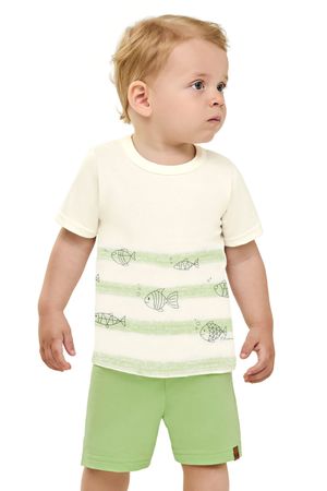 Conjunto Bebê Menino Manga Curta Peixinhos Elian Bege