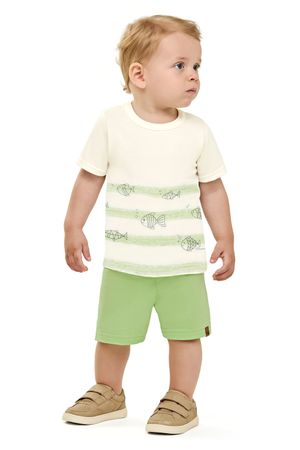 Conjunto Bebê Menino Manga Curta Peixinhos Elian Bege