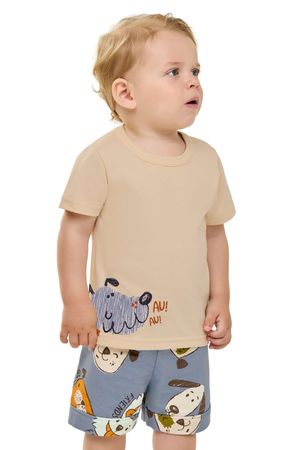 Conjunto Bebê Menino Curto Cachorrinhos Elian Bege