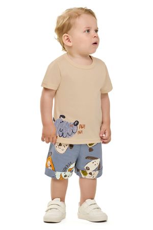 Conjunto Bebê Menino Curto Cachorrinhos Elian Bege