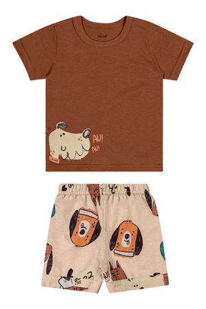 Conjunto Bebê Menino Curto Cachorrinhos Elian Marrom