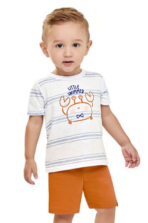 Conjunto Bebê Menino Listrado Caranguejo Elian Branco