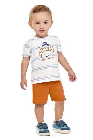 Conjunto Bebê Menino Listrado Caranguejo Elian Branco