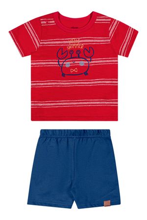 Conjunto Bebê Menino Listrado Caranguejo Elian Vermelho