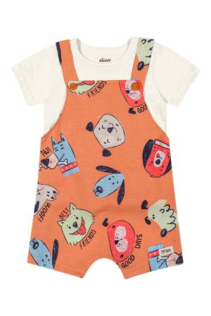 Conjunto Bebê Menino Com Jardineira Cachorrinhos Elian Laranja