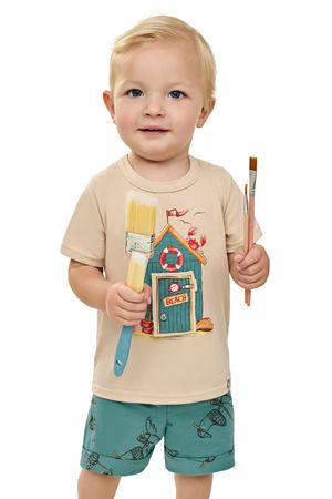 Conjunto Curto Bebê Menino Estampa Interativa Elian Bege