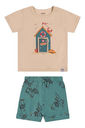 Conjunto Curto Bebê Menino Estampa Interativa Elian Bege