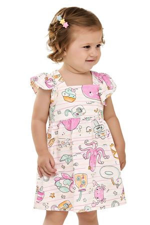 Vestido Bebê Menina Fundo do Mar Glitter Elian Bege