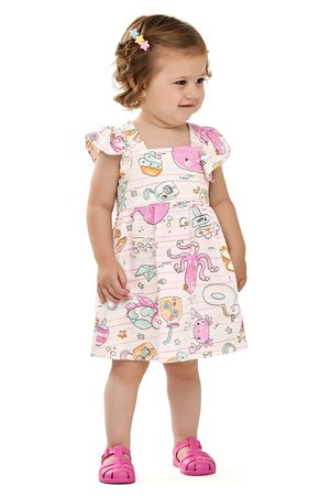 Vestido Bebê Menina Fundo do Mar Glitter Elian Bege